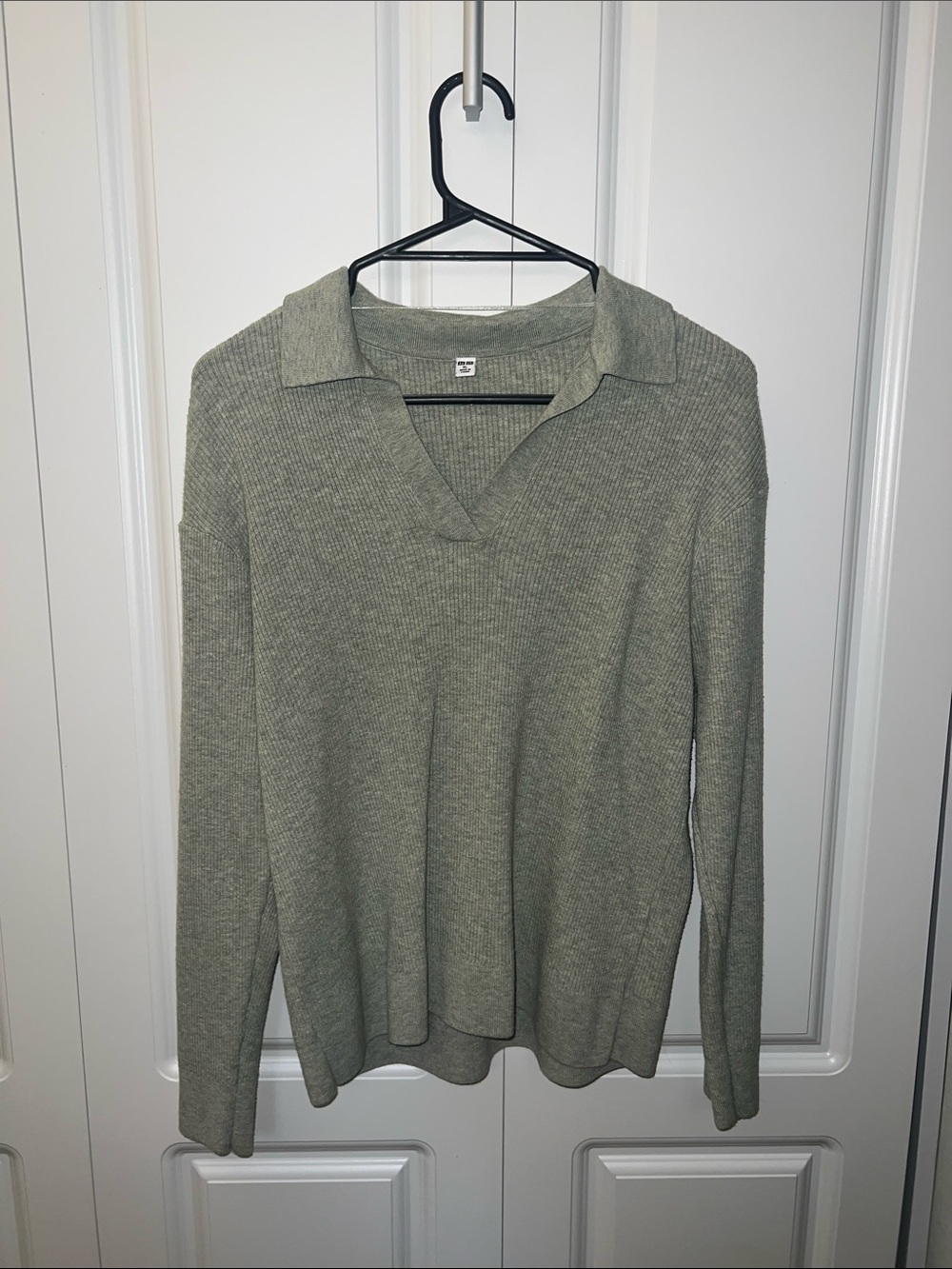 Uniqlo Sage Green V-Neck Collared Sweater
